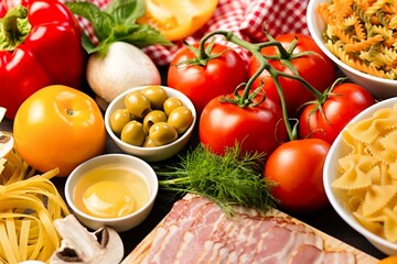 Italian Food Ingredients Flatlay,food