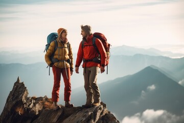 Mountain Summit Assistance, Hiker Helping Friend Reach Peak