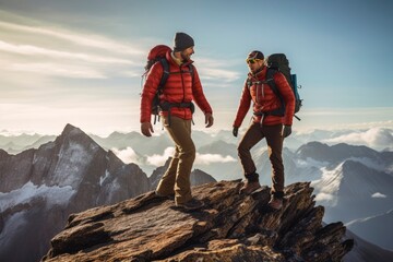 Mountain Summit Assistance, Hiker Helping Friend Reach Peak