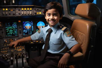 Indian little boy in pilot's uniform