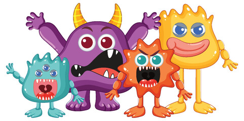Colorful Cartoon Alien Monster Friends in Vector Style