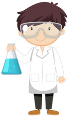Cute Male Scientist Cartoon Character in Gown and Goggles