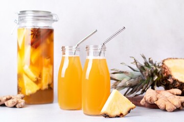  Tepache drink in glass bottles with reusable drinking straws