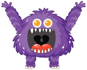 Happy Hairy Purple Alien Monster Cartoon Character
