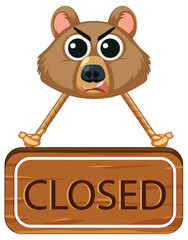 Closed Sign Banner with Bear Face Illustration