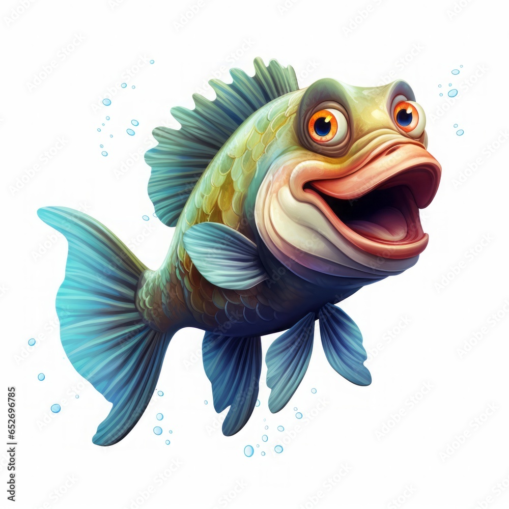 Wall mural fish monster on a white background character. - Wall murals