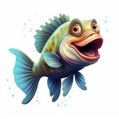 fish monster on a white background character. - obrazy, fototapety, plakaty