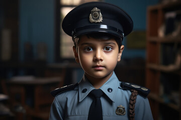 Cute indian little boy in police uniform