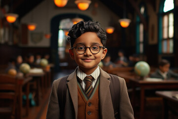 Fototapeta premium Indian little boy in professor costume.