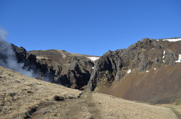 Volcanic Barren Landscape with Rolling Hills and a Valley