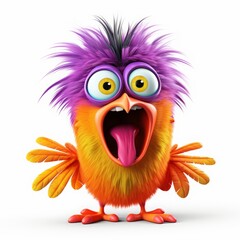 Bird monster children's character. Cartoon design element on white background.