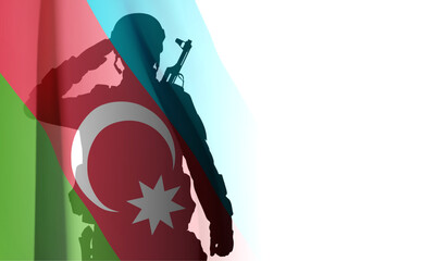 Silhouette of a soldier with Azerbaijan flag on white background. EPS10 vector