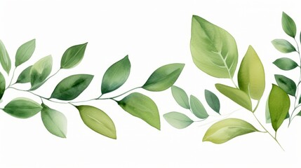 Naklejka premium Hand painted foliage pattern, seamless floral print with green leaves, watercolor illustration Collection isolated white background suitable for Wedding Invitation, wallpapers, textile or cover