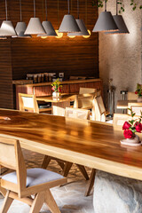 interior of a restaurant in hotel with bouquet of roses and flowers 
