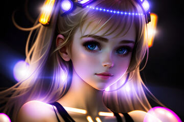 A beautiful girl in the dark. Generative AI