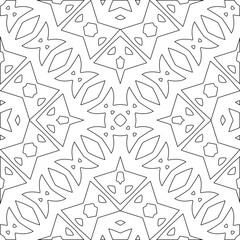 Black lines on white background.
Wallpaper with figures from lines. Abstract geometric black and white pattern for web page, textures, card, poster, fabric, textile. Monochrome repeating design. 