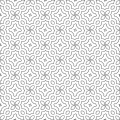 Black lines on white background.
Wallpaper with figures from lines. Abstract geometric black and white pattern for web page, textures, card, poster, fabric, textile. Monochrome repeating design. 