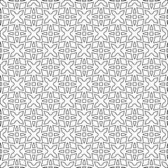 Black lines on white background.
Wallpaper with figures from lines. Abstract geometric black and white pattern for web page, textures, card, poster, fabric, textile. Monochrome repeating design. 