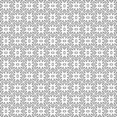 Black lines on white background.
Wallpaper with figures from lines. Abstract geometric black and white pattern for web page, textures, card, poster, fabric, textile. Monochrome repeating design. 