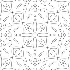 Black lines on white background.
Wallpaper with figures from lines. Abstract geometric black and white pattern for web page, textures, card, poster, fabric, textile. Monochrome repeating design. 