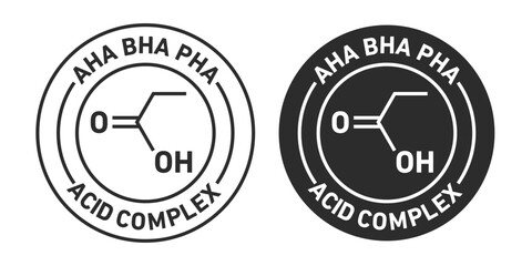 Fototapeta na wymiar AHA BHA PHA Acid Complex rounded vector symbol set on white background