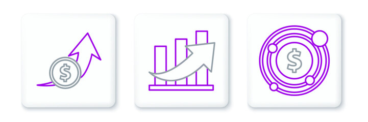 Set line Target with dollar symbol, Financial growth and coin and icon. Vector