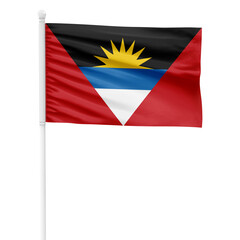 Antigua and Barbuda flag isolated on cutout background. Waving the Antigua and Barbuda flag on a white metal pole.