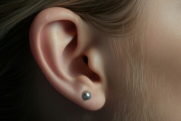 Close-up of the female ear. Female ear. - obrazy, fototapety, plakaty