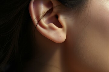 Close-up of the female ear. Female ear. - obrazy, fototapety, plakaty