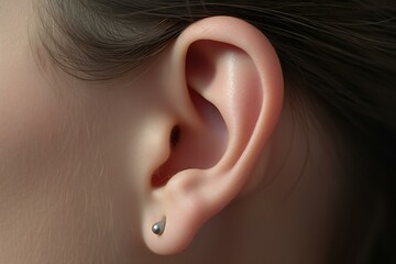 Close-up of the female ear. Female ear.