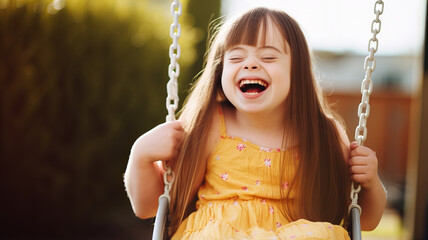 A disabled girl is having fun on a swing. Generative A