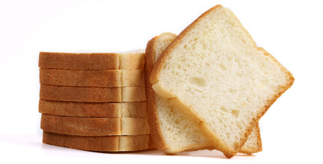 white sandwich bread on white background, new