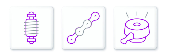 Set line Bicycle bell, suspension and chain icon. Vector