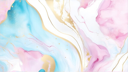 Abstract gold, blue and pink swirl wave background. Flow liquid lines design element. Generative AI, Generative, AI