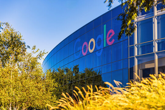 MOUNTAIN VIEW, CALIFORNIA, USA - AUGUST 17, 2023: The Google logo seen at Google Headquarters.