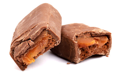 caramel chocolate in white background, new photos