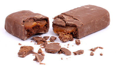 caramel chocolate in white background, new photos