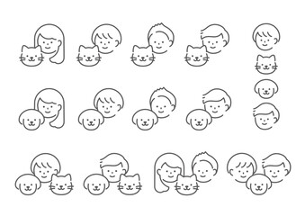 人物と犬猫　動物アイコンセット