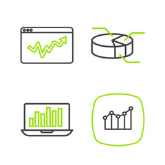 Set line Financial growth, Laptop with graph chart, Pie infographic and Graph icon. Vector