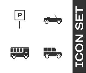 Set Car, Parking, Bus and icon. Vector