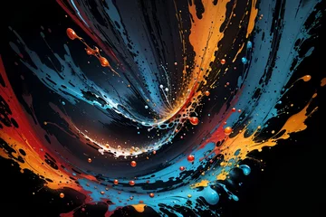 Gordijnen Abstract Splash of Paint Liquid on Dark Background © arbinsidik