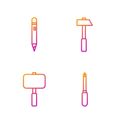 Set line Screwdriver, Sledgehammer, Pencil with eraser and Hammer. Gradient color icons. Vector