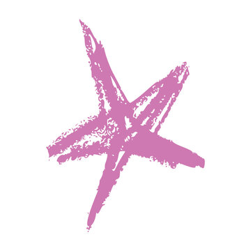 Naklejki Shape elements, abstract. Graphic pink stars among scribble doodles, color collage. Flat vector illustrations isolated on white background