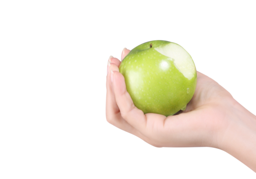 sliced delicious apple in hand path isolated