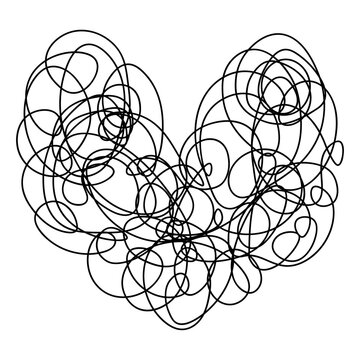 recommend clip art: Heart made of doodles. A symbol of love made of tangled curls. Sketch. Vector illustration. Hand drawn heart shape made from spiral lines. Outline on isolated background. Idea for web design.