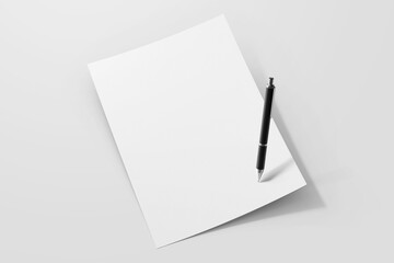 blank portrait vertical minimal a4 certificate achievement paper with black signature pen realistic mockup template isolated