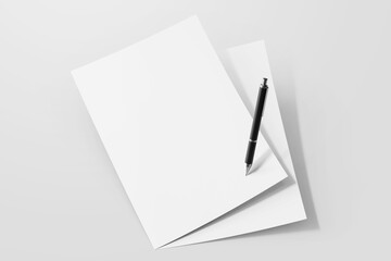 blank portrait vertical minimal a4 certificate achievement paper with black signature pen realistic mockup template isolated