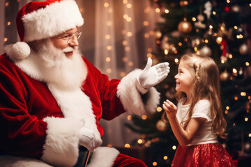 Photo of a little girl standing next to Santa Claus © Anoo