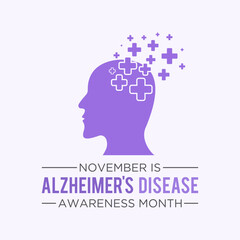 Alzheimer's disease awareness month is observed every year in november. Vector template for banner, greeting card, poster with background. Vector illustration.