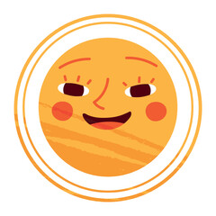 Sun character in cute style, face with a sticker. Sunshine with a smile for kids, doodled in a happy and fun way. Flat vector illustrations isolated in background.